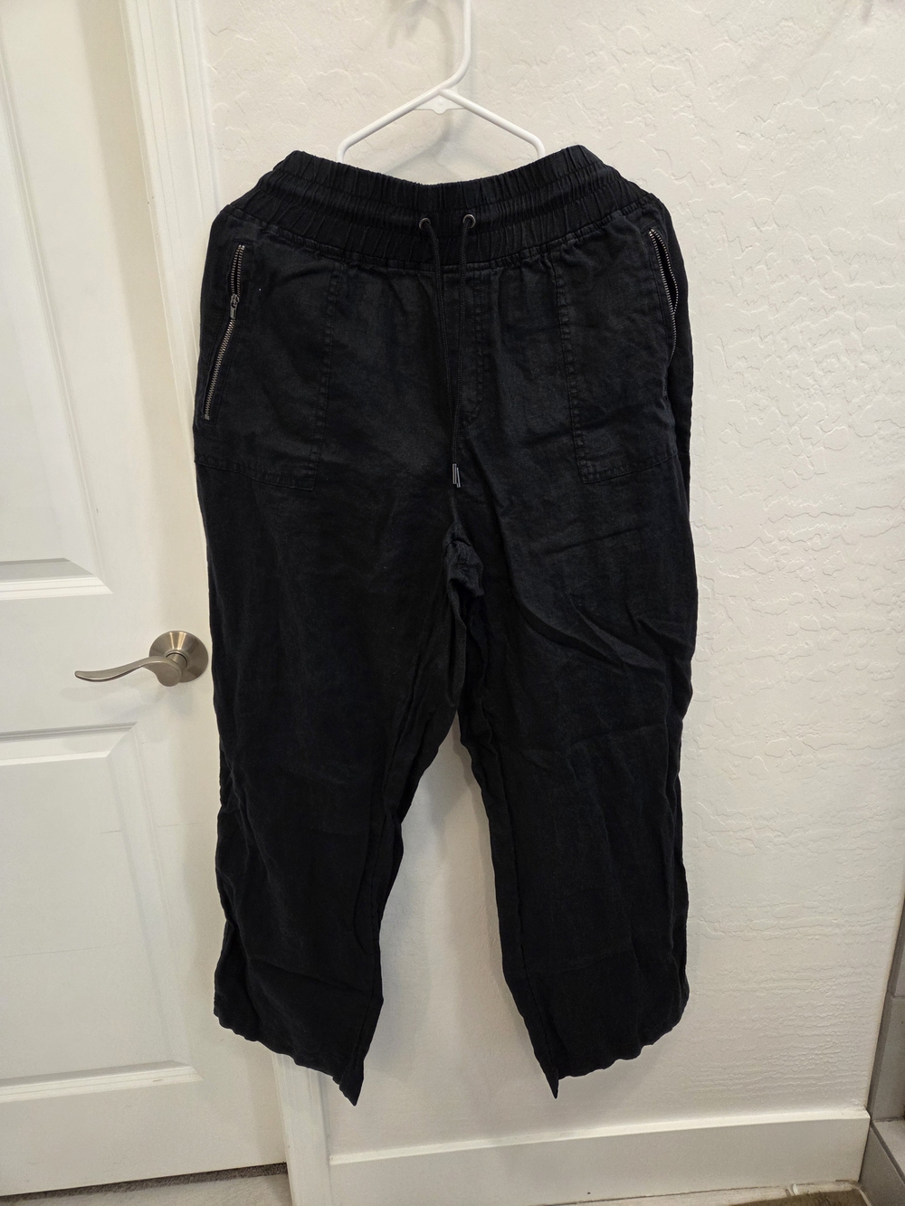 Athleta Pants Womens 18 Black Cabo Linen Wide Leg Drawstring